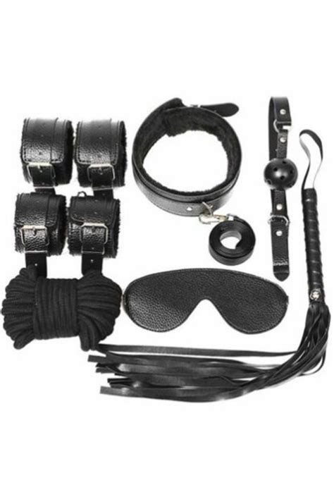 7 Pieces Bondage Kit Beginners Bdsm Set Includes Handcuffs Gag Choker Mask Rope Leash Whip