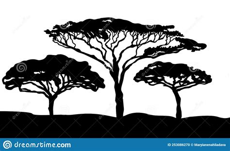 African Landscape Silhouette Vector Illustration Stock Illustration