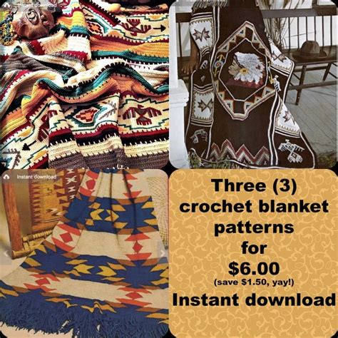 Indian Crochet And Knit Blanket Patterns Three 3 Afghan Etsy In 2020