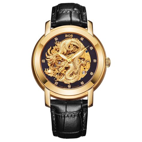 Skmei dragon pattern mens quartz watch golden male waterproof wristwatch 9193 1. Men's 'Dragon Collection' Gold Watch with Leather Strap
