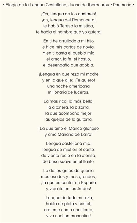 Elogio De La Lengua Castellana Juana De Ibarbourou Poema Original