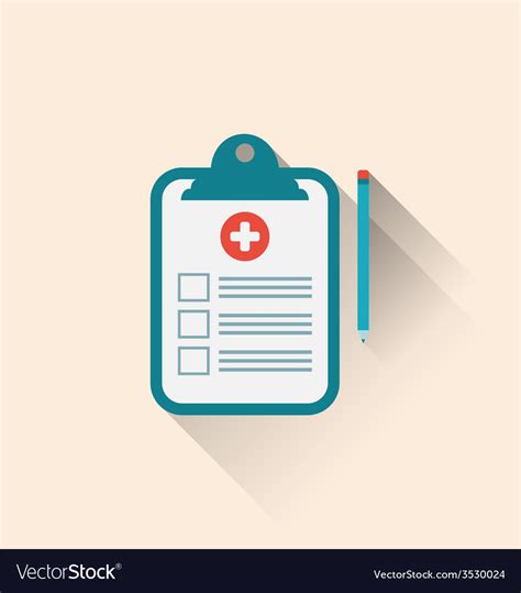 Medical Record Clipboard And Pencil With Long Vector Image