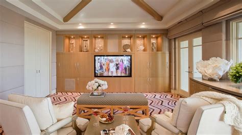 Transitional Media Room With Light Wood Cabinetry Interior Design