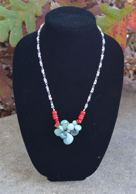 Hold For Renee Genuine Turquoise And Red Coral Necklace With