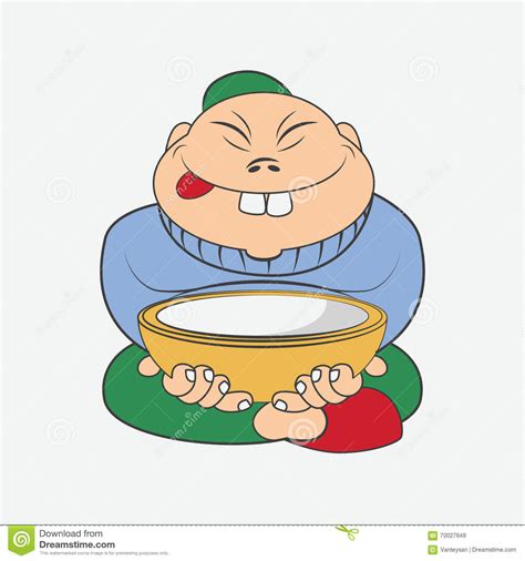 Cartoon Chinese Man Sitting With A Plate Stock Vector