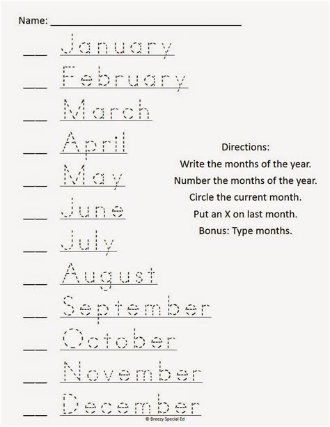 Printable Tracing Worksheets Months Of The Year