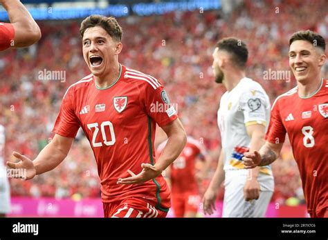 cardiff uk 16th june 2023 dan james of wales celebrates after he