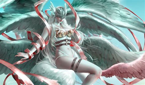 Safebooru Girl Absurdres Angel Angel Wings Angewomon Artist Name Asymmetrical Clothes Blonde