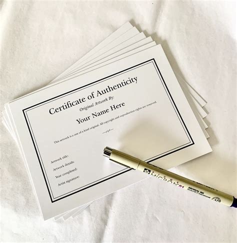 Personalized Fillable Certificate Of Authenticity Cards For Etsy In