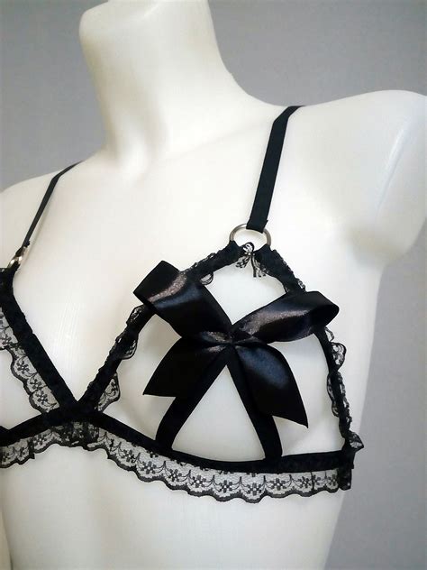 super sexy black goth lingerie set harness bra and garter with etsy