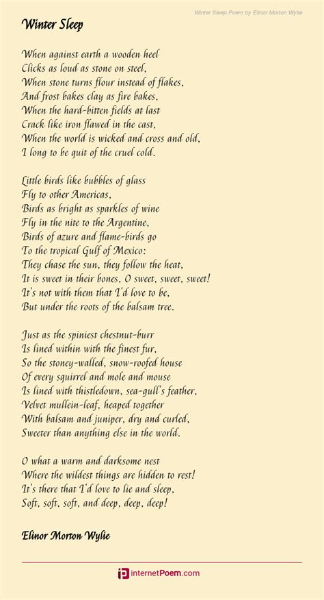Winter Sleep Poem By Elinor Morton Wylie