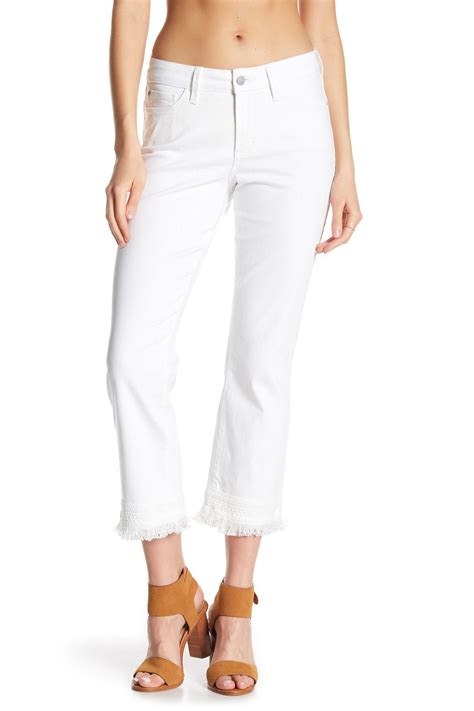 Nydj Billie Fringe Trim Ankle Bootcut Jeans In White Lyst