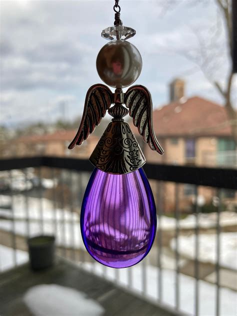 Light Purple Smooth Glass Angel Ornament Winged Silver Angel Etsy