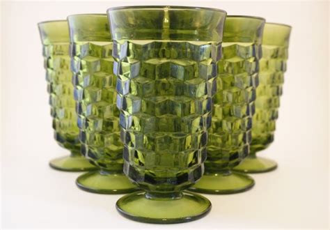 green glassware set of 6 by tatteredchesterfield on etsy