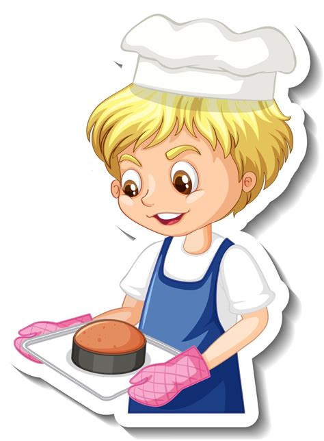 Sticker Design With Baker Boy Holding Baked Tray 2896357 Vector Art At