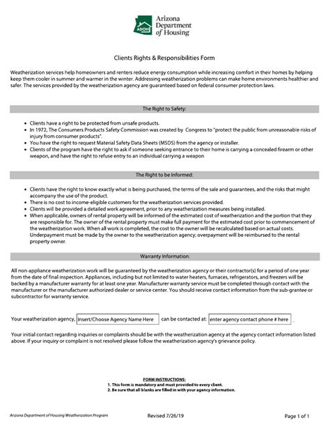 Arizona Clients Rights And Responsibilities Form Fill Out Sign Online