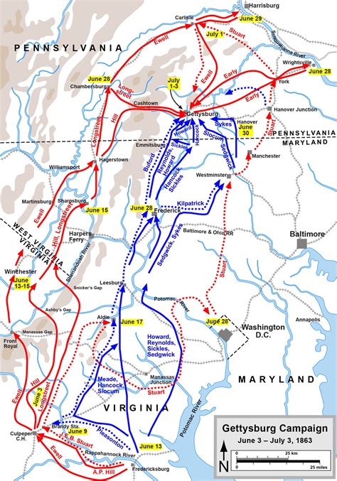 Gettysburg Campaign Through July 3 Cavalry Movements Shown With