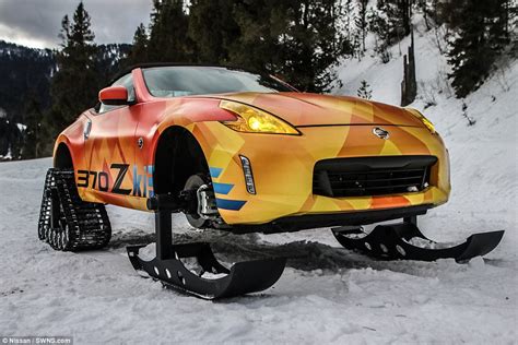 Nissan 370z Sports Car Gets Skis And Tank Tracks