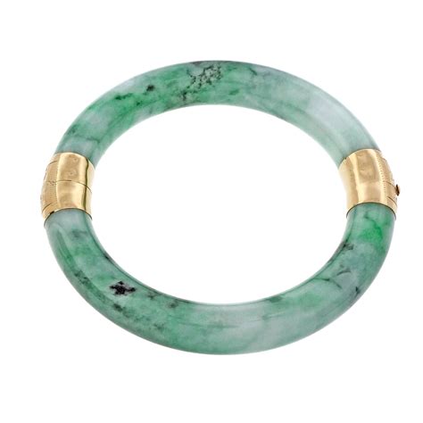 Natural Purple Green Jadeite Jade Gold Bangle Bracelet At Stdibs