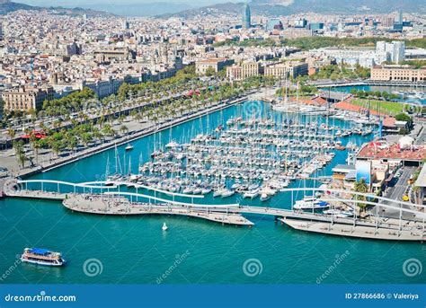 Aerial View Of The Harbor District In Barcelona Stock Photo Image Of