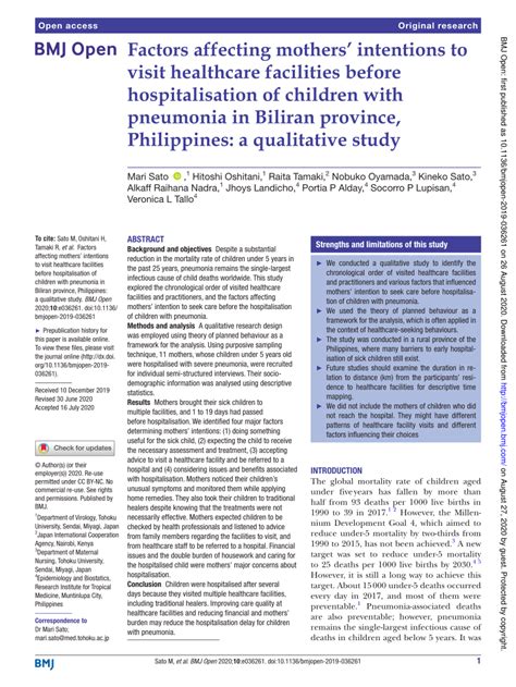 In medical research, a qualitative sample might include people suffering from a particular condition. (PDF) Factors affecting mothers' intentions to visit healthcare facilities before ...
