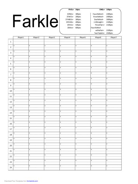 Farkle Score Sheet Printable
