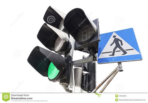 Traffic Lights And Pedestrian Crossing Sign Stock Image Image Of