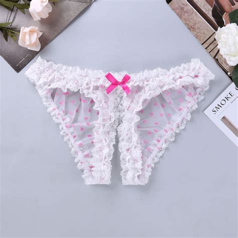 Mens Lingerie Ruffled Lace See Through Sissy Crotchless Panties Briefs