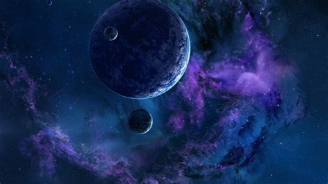 Two Gray And One Blue Planets Digital Wallpaper Planet Space Stars