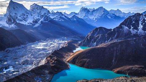Water Sky Mountains India Himalayas Snowy Mountain Glacier Sun