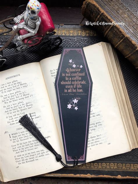 Velvet Coffin Bookmark Gothic Bookmark Black And Pink Rose Etsy