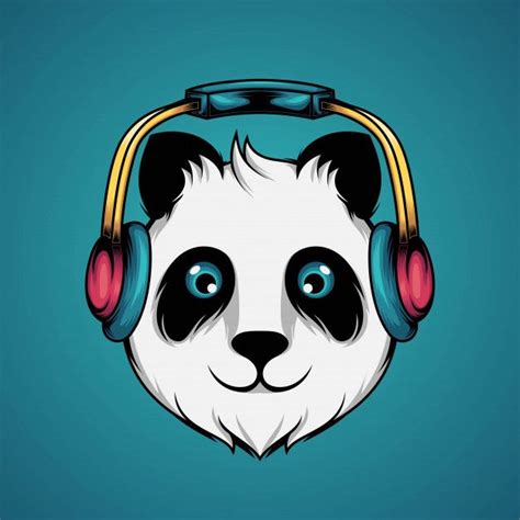 A Panda Bear Wearing Headphones And Listening To Music