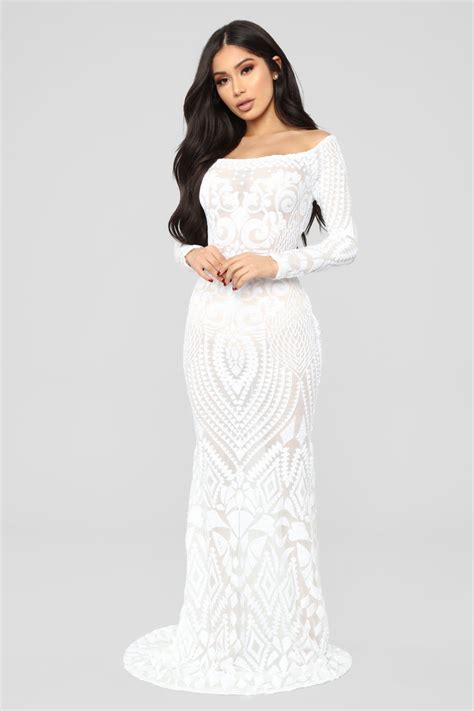 Make A Statement Sequin Gown Off White Fashion Nova Dresses