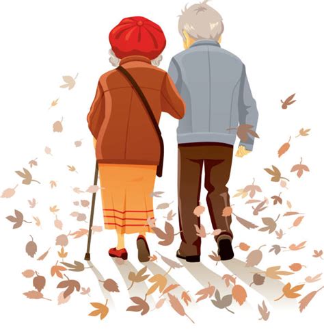 Drawing Of The Old Couple Walking Together Illustrations Royalty Free