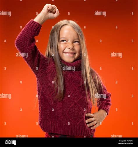 Angry Teen Girl Standing On Trendy Studio Background Female Half