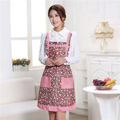 2018 Women Apron With Pockets Waterproof Plaid Print Kitchen Double Layer Anti Oil Aprons