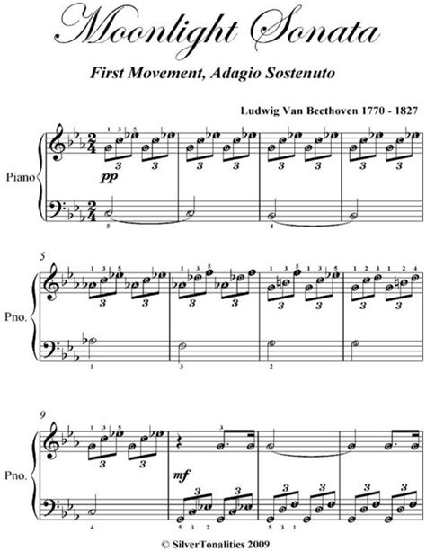 Unrestricted modication and redistribution is permitted and encouraged—copy this music and share it! bol.com | Moonlight Sonata 1st Mvt - Easy Elementary Piano Sheet Music (ebook), Silver...
