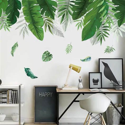Large Leaf Wall Decals Green Plant Removable Leaves Wallpaper Etsy Uk