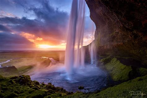 Seljalandsfoss Waterfall Iceland Midnight Sun By Paul Reiffer