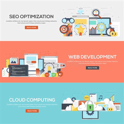 Flat Designed Banners Seo Web Development And Cloud Computing Stock