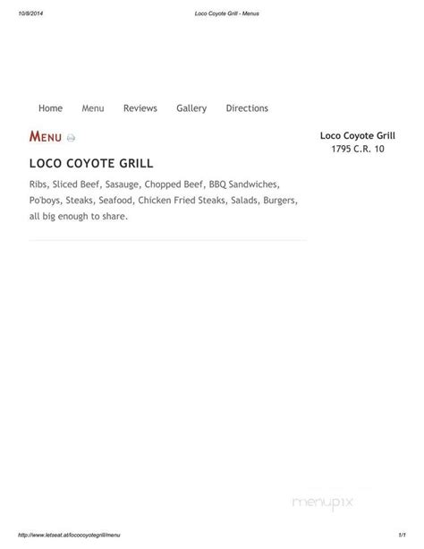 Online Menu Of Loco Coyote Grill Glen Rose Tx