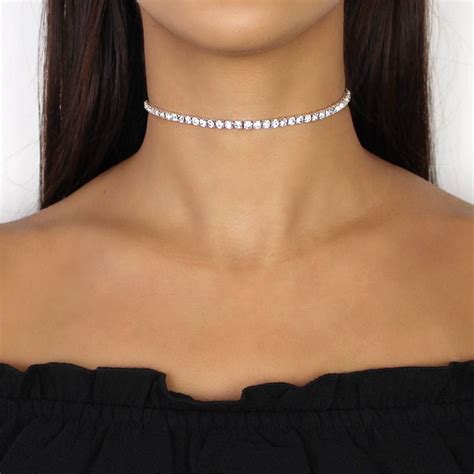 one row rhinestone choker three colours silver necklace prom diamond jewelry necklace necklace