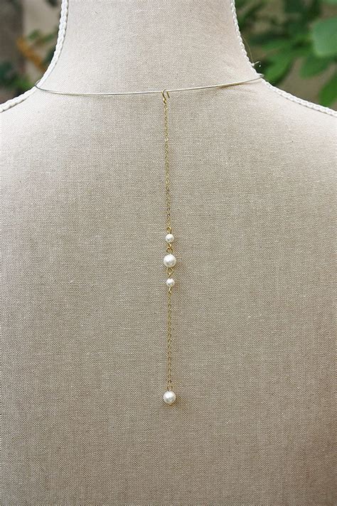 Rückenkette Rückseitenkette Perlen 925er Vergoldet Brautschmuck