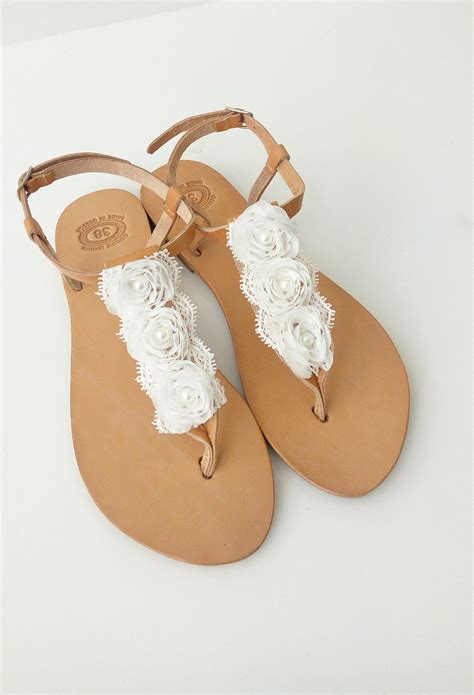 wedding leather sandals with white flowers bridal sandals white flowers shoes bridesmaids