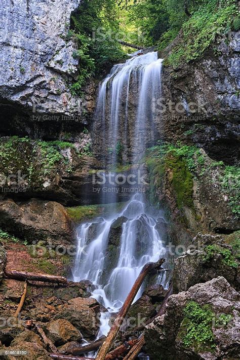 Beautiful Mountain Waterfall Vertical Scenery Landscape Stock Photo
