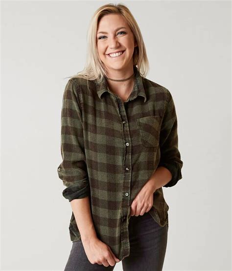 Daytrip Washed Flannel Shirt Womens Shirtsblouses In Urban Green