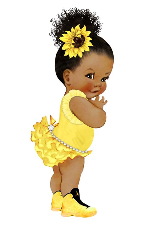 Afro Puff African American Yellow Sunflower Baby Girl Baby Shower