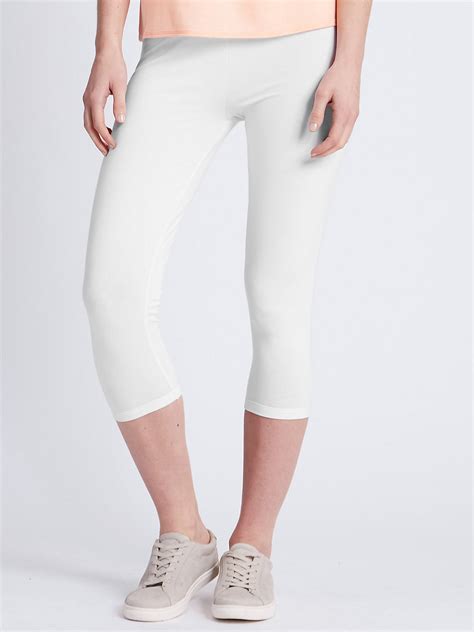 Marks And Spencer M White Pull On Cropped Leggings Size To