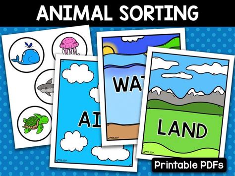 Animal Sort Air Land And Water Animals Animal Sorting Etsy Water