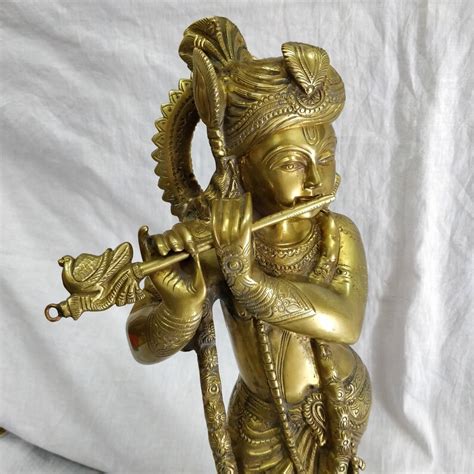 Brass Krishna Statue Antique Brass Krishna Brass Etsy